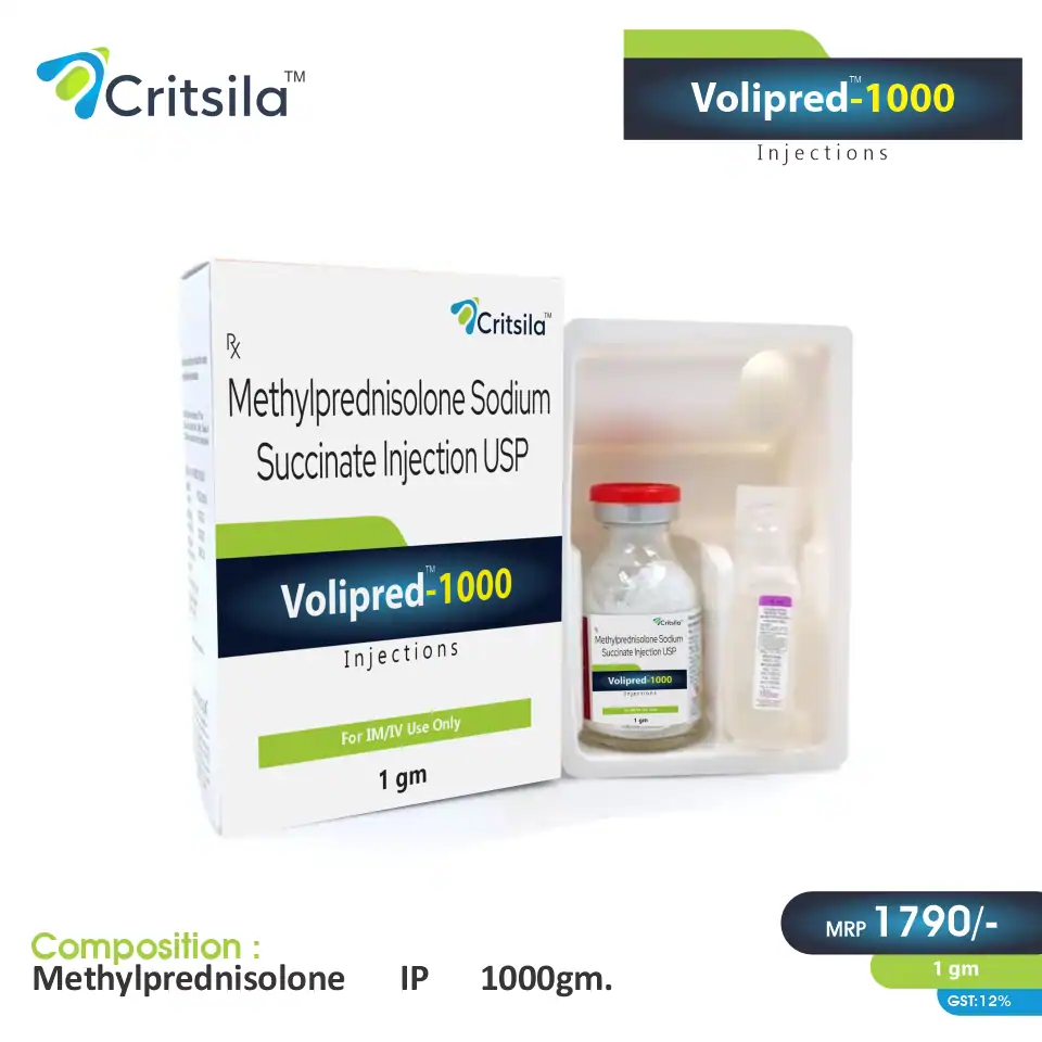 Methylprednisolone (1000mg) Injection at the best price in PCD Pharma Franchise for Corticosteroid, and Autoimmune Conditions.